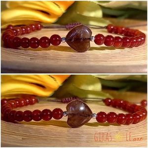 Szívecske - karneol-ametiszt karkötő  - ékszer - karkötő - ásványkarkötő - Meska.hu