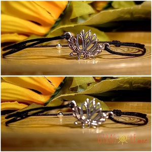 Lótusz zsinórka karkötő valódi ezüsttel  - ékszer - karkötő - charm karkötő - Meska.hu