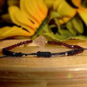 Szívecske - rózsakvarc-gránát karkötő  - ékszer - karkötő - ásványkarkötő - Meska.hu