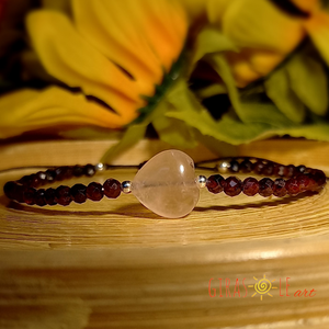 Szívecske - rózsakvarc-gránát karkötő  - ékszer - karkötő - ásványkarkötő - Meska.hu