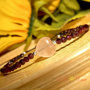 Szívecske - rózsakvarc-gránát karkötő  - Meska.hu