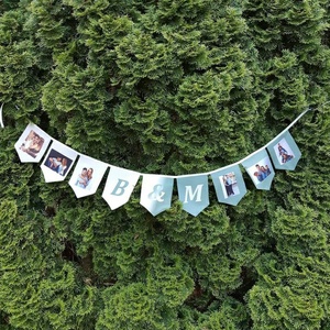 Esküvői girland névvel és fényképpel - 9 zászlóval , Esküvő, Dekoráció, Helyszíni dekor, Fotó, grafika, rajz, illusztráció, Varrás, MESKA