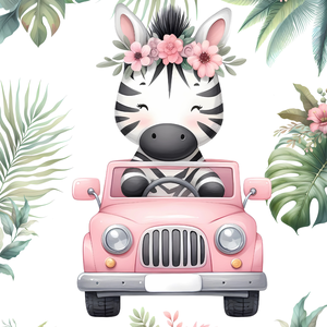 Pink autós szafari állatos gyerekszoba dekoráció falikép szett - otthon & életmód - babaszoba, gyerekszoba - babaszoba kép - Meska.hu