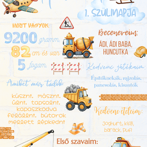 Munkagépes szülinapi babaposzter - otthon & életmód - dekoráció - kép & falikép - poszter - Meska.hu