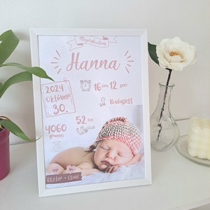 Babaposzter születési adatokkal és fotóval , Otthon & Életmód, Dekoráció, Kép & Falikép, Poszter, Fotó, grafika, rajz, illusztráció, MESKA
