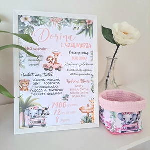 Szafari állatos szülinapi babaposzter, Otthon & Életmód, Dekoráció, Kép & Falikép, Poszter, Fotó, grafika, rajz, illusztráció, MESKA