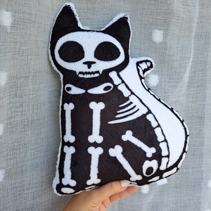 Macska csontváz párna , Otthon & Életmód, Dekoráció, Halloween, Halloweeni figurák, Fotó, grafika, rajz, illusztráció, Varrás, MESKA