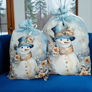 Pasztell kék-arany hóemberes mikulás zsák  - karácsony - mikulás - mikulás zsák - Meska.hu