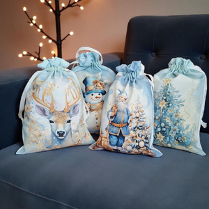 Pasztell kék-arany mikulás zsák - karácsonyfa - karácsony - mikulás - mikulás zsák - Meska.hu