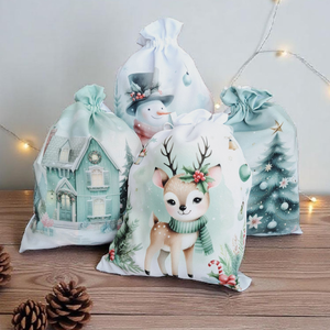 Pasztell menta színű rénszarvasos mikulás zsák  - karácsony - mikulás - mikulás zsák - Meska.hu