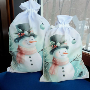 Pasztell menta színű hóemberes mikulás zsák  - karácsony - mikulás - mikulás zsák - Meska.hu