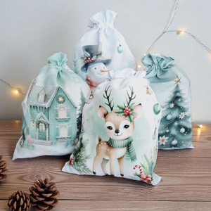 Pasztell menta színű hóemberes mikulás zsák  - karácsony - mikulás - mikulás zsák - Meska.hu