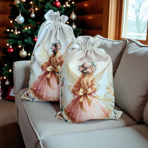 Pasztell rózsaszín-arany angyal zsák  - karácsony - mikulás - mikulás zsák - Meska.hu