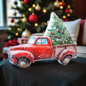 Karácsonyi furgon formapárna , Karácsony, Karácsonyi lakásdekoráció, Karácsonyi manók, figurák, Fotó, grafika, rajz, illusztráció, Varrás, MESKA