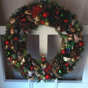 Téli táj ajtódísz - fénysorral - karácsony - adventi díszek - adventi ajtódísz - Meska.hu