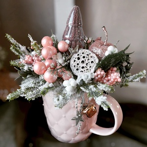 Fenyős bögre, pink-rose, havas - Meska.hu