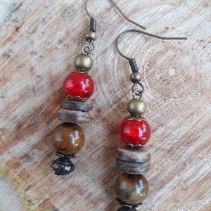 Vörös démon - tigrisszem fülbevaló - ékszer - fülbevaló - lógó fülbevaló - Meska.hu