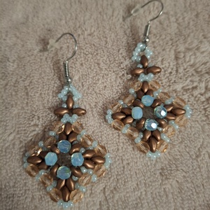 Gyöngy fülbevaló, Ékszer, Fülbevaló, Lógó fülbevaló, Gyöngyfűzés, gyöngyhímzés, Ékszerkészítés, MESKA