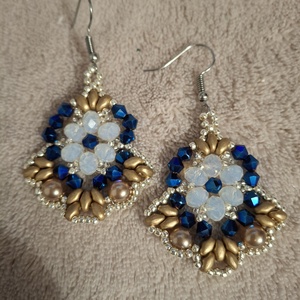 Gyöngy fülbevaló, Ékszer, Fülbevaló, Lógó fülbevaló, Gyöngyfűzés, gyöngyhímzés, Ékszerkészítés, MESKA