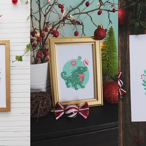 Aranyos karácsonyi sárkányok - művészeti nyomat szett - Meska.hu