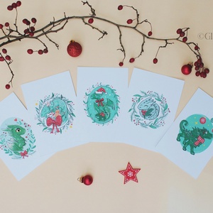 Aranyos karácsonyi sárkányok - művészeti nyomat szett - művészet - grafika & illusztráció - művészi nyomat - Meska.hu