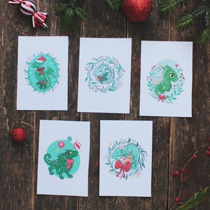 Aranyos karácsonyi sárkányok - művészeti nyomat szett - művészet - grafika & illusztráció - művészi nyomat - Meska.hu