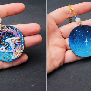 Galaxis Főnix Madár medál szivárvány holdkő gyönggyel - fantasy nyaklánc - ékszer - nyaklánc - medál - Meska.hu