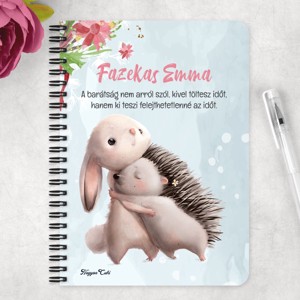 Személyre szabható - Nyuszi és Süni mintás A6-os füzet - otthon & életmód - papír, írószer - jegyzetfüzet & napló - Meska.hu