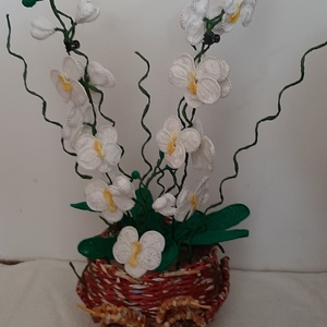 Horgolt Orchidea Papír fonással készült kaspóban  - otthon & életmód - dekoráció - dísztárgy - Meska.hu