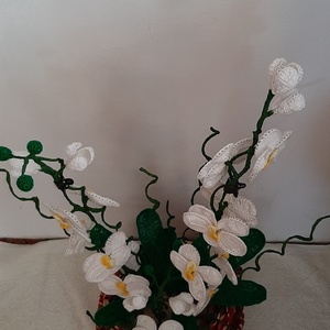 Horgolt Orchidea Papír fonással készült kaspóban  - otthon & életmód - dekoráció - dísztárgy - Meska.hu