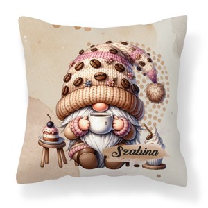 Névvel kérhető - Kávés manó sütikével mintás párna, Otthon & Életmód, Lakástextil, Párna & Párnahuzat, Díszpárna (belsővel együtt), , MESKA