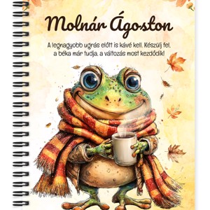Személyre szabható - Cuki őszi kávézós béka mintás A5-ös füzet, Otthon & Életmód, Papír, írószer, Jegyzetfüzet & Napló, , MESKA