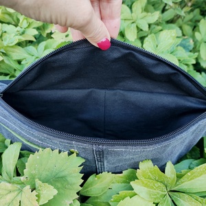 Sötétszürke farmer upcycled övtáska M méret - táska & tok - övtáska - Meska.hu