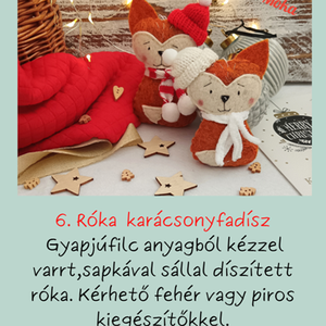 Róka karácsonyfadísz, Karácsony, Karácsonyi lakásdekoráció, Karácsonyfadíszek, Varrás, MESKA