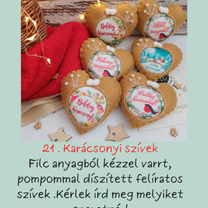 Boldog karácsonyt felíratos szív karácsonyfadíszek, Karácsony, Karácsonyi lakásdekoráció, Karácsonyfadíszek, Varrás, MESKA