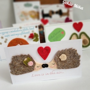 Szeretet lap (Valentin napra is.) süni, Művészet, Textilkép, Egyéb, Varrás, MESKA