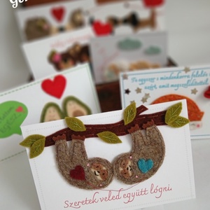 Szeretet lap (Valentin napra is.) lajhár, Művészet, Textilkép, Egyéb, Varrás, MESKA