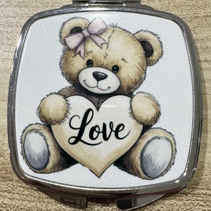 Négyzet alakú sminkes tükör cuki macis mintával - szépségápolás - arcápolás - smink kellék - Meska.hu