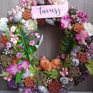 Tavaszi kopogtató alvó őzikével, Otthon & Életmód, Dekoráció, Ajtó- és ablak dekoráció, Ajtódísz & Kopogtató, Virágkötés, MESKA