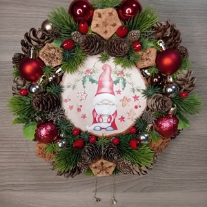 Manós piros gömbös ajtódísz  - karácsony - karácsonyi lakásdekoráció - karácsonyi ajtódíszek - Meska.hu