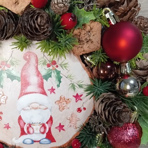 Manós piros gömbös ajtódísz  - karácsony - karácsonyi lakásdekoráció - karácsonyi ajtódíszek - Meska.hu