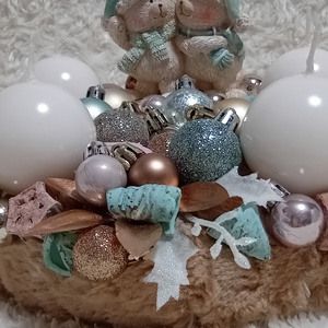 Ölelkezős mackók adventi koszorú - karácsony - adventi díszek - adventi asztaldísz - Meska.hu