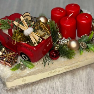 Piros autós adventi box világítással - karácsony - adventi díszek - adventi asztaldísz - Meska.hu