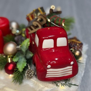 Piros autós adventi box világítással - karácsony - adventi díszek - adventi asztaldísz - Meska.hu