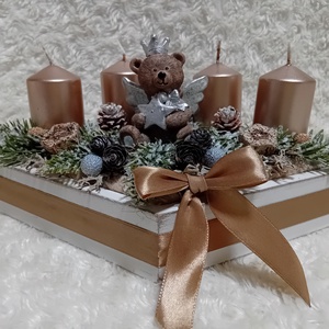 Pezsgőarany gyertyás adventi macival - karácsony - adventi díszek - adventi asztaldísz - Meska.hu
