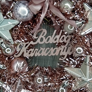 Rózaszín csillogó karácsonyi ajtódísz - karácsony - karácsonyi lakásdekoráció - karácsonyi ajtódíszek - Meska.hu