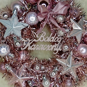 Rózaszín csillogó karácsonyi ajtódísz, Karácsony, Karácsonyi lakásdekoráció, Karácsonyi ajtódíszek, Mindenmás, MESKA