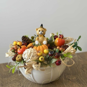 Őszi asztaldísz varázslómacival  - otthon & életmód - dekoráció - asztal és polc dekoráció - asztaldísz - Meska.hu