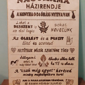 Nagymama házirendje, Otthon & Életmód, Dekoráció, Kép & Falikép, Fából készült kép, Gravírozás, pirográfia, MESKA
