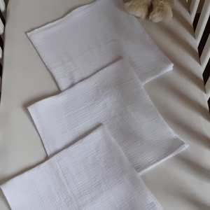 Fehér dupla géz textil pelenka, 3 db - baba - mama - pelenkázó, babafürdető kellékek - pelenka - Meska.hu